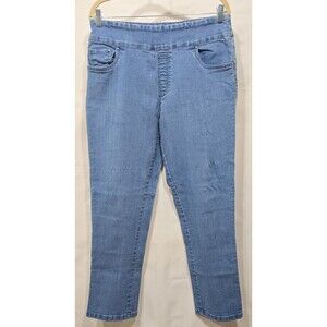 Blair Jeans Womens 12P Blue Light Wash Denim Stretch Pull On Straight Leg